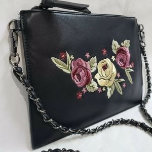 FFC New York Black Leather Embroidered Purse